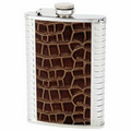 8 Oz. Stainless Steel Flask w/Brown Crocodile Wrap